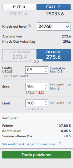 Barrier-Option Trade platzieren